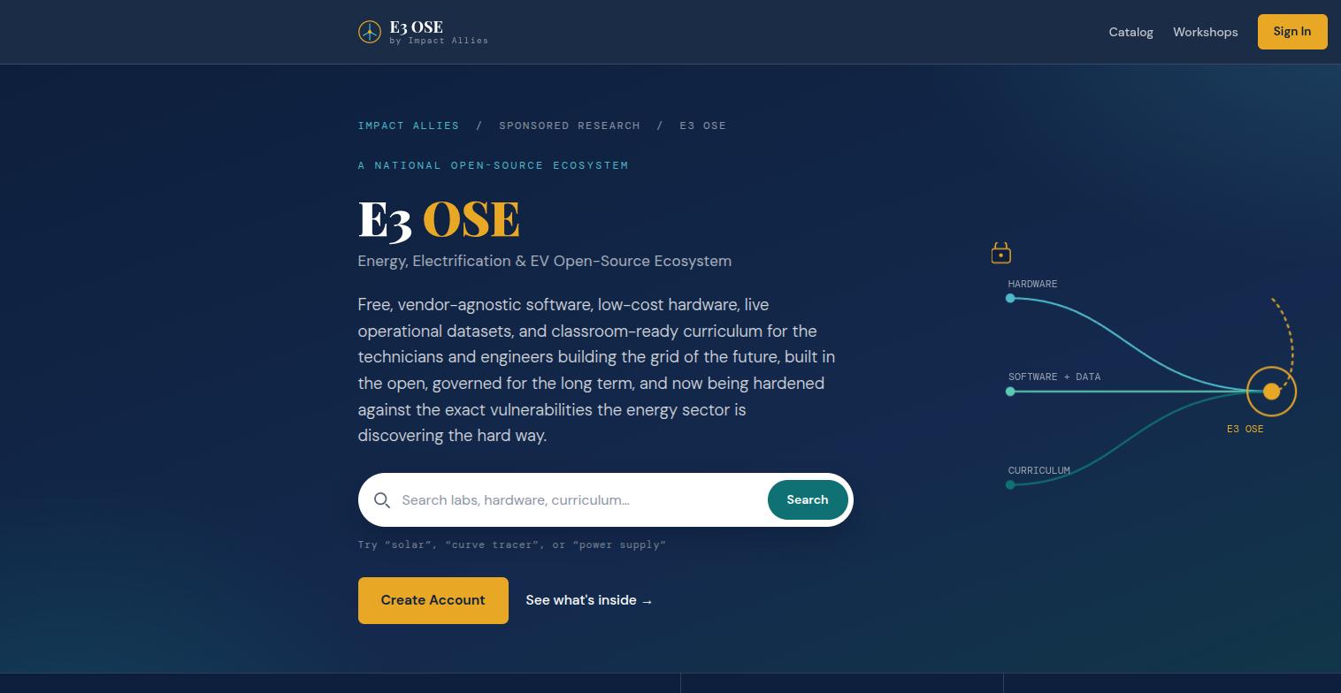E3 OSE — Energy, Electrification and EV Open-Source Ecosystem webapp homepage